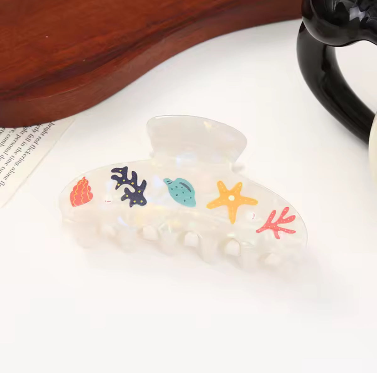 Ocean Series Acetate Hair Claw Clip Beach Vacation Starfish Seashell Print Shark Clip for Women Sweet Hair Accessories