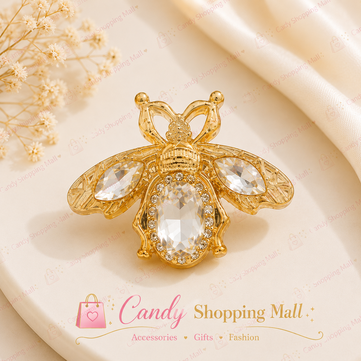 Acrylic Bee Brooch Pin – Sparkling Gem Detail  - اكريليك