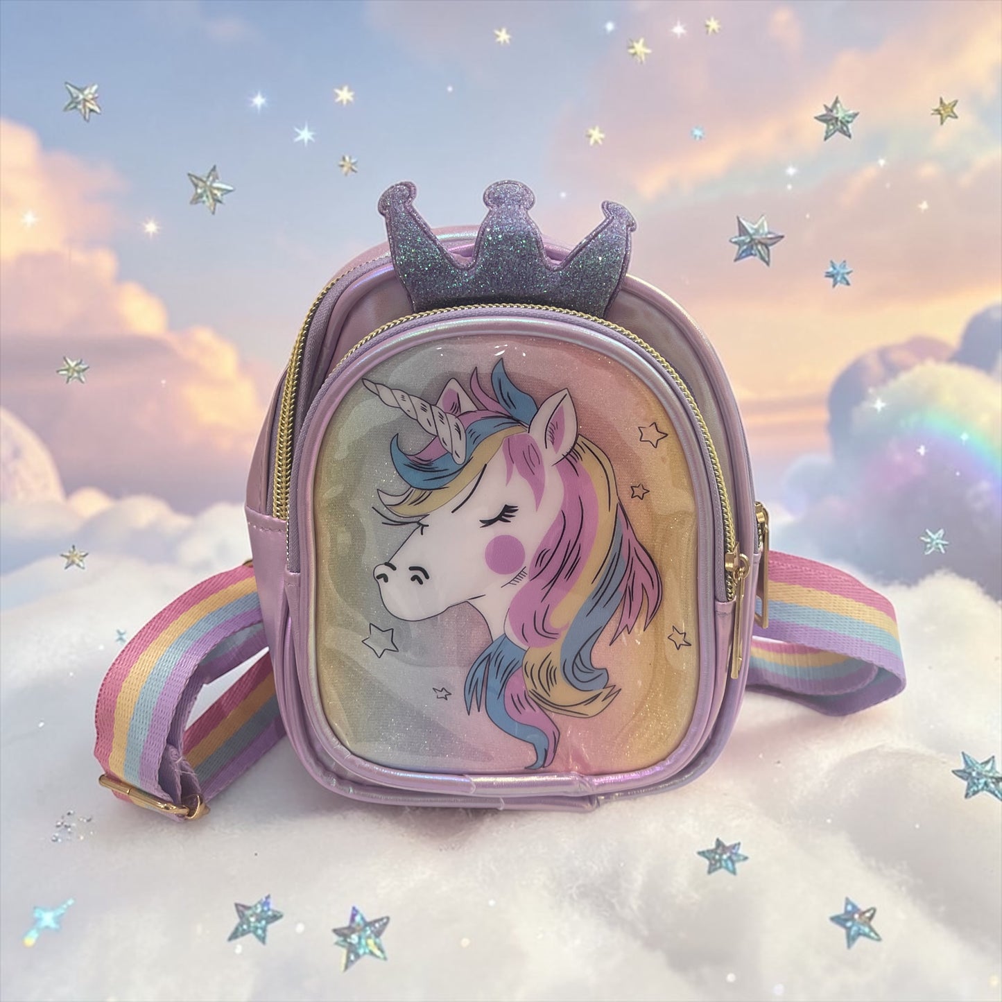 Cute Unicorn Mini Backpack for Girls – Rainbow Strap Glitter Crown Kids Bag