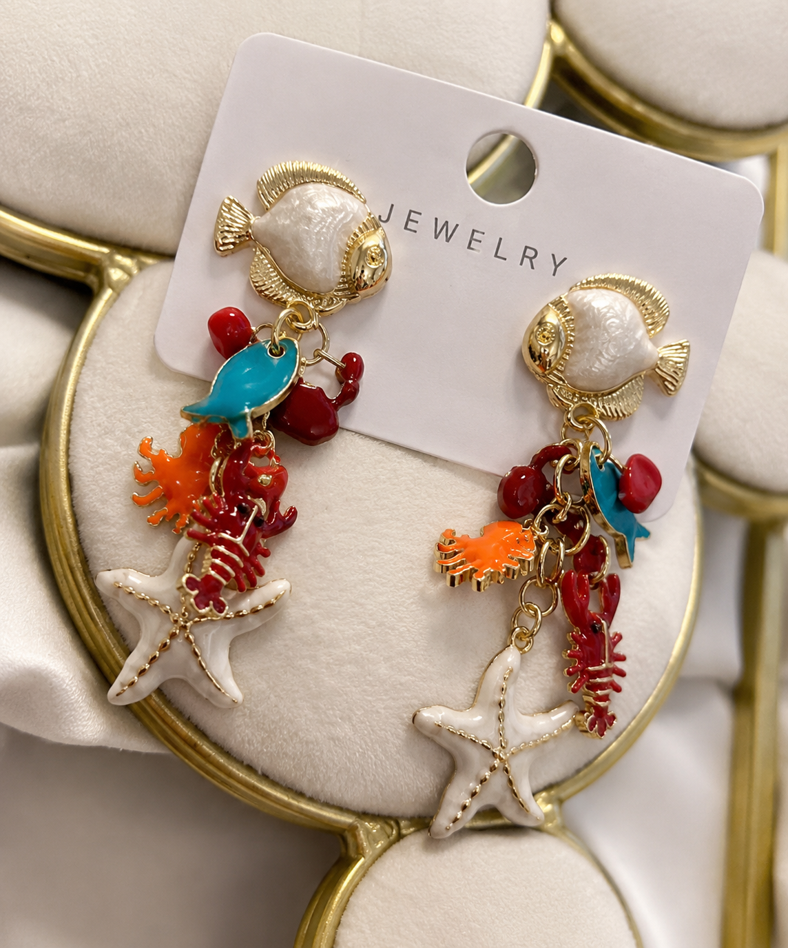 Ocean Charm Fish Drop Earrings – Gold Statement Earrings
