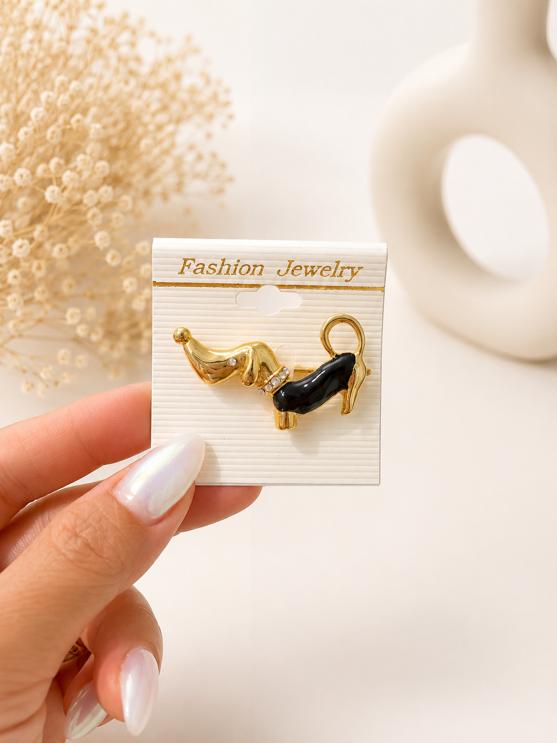 Dachshund & High Heel Rhinestone Brooch Pin