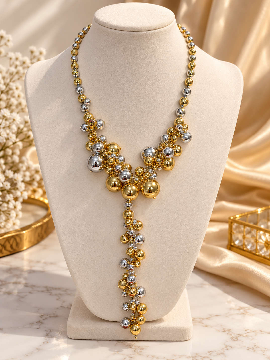 Gold & Silver Statement Beaded Necklace