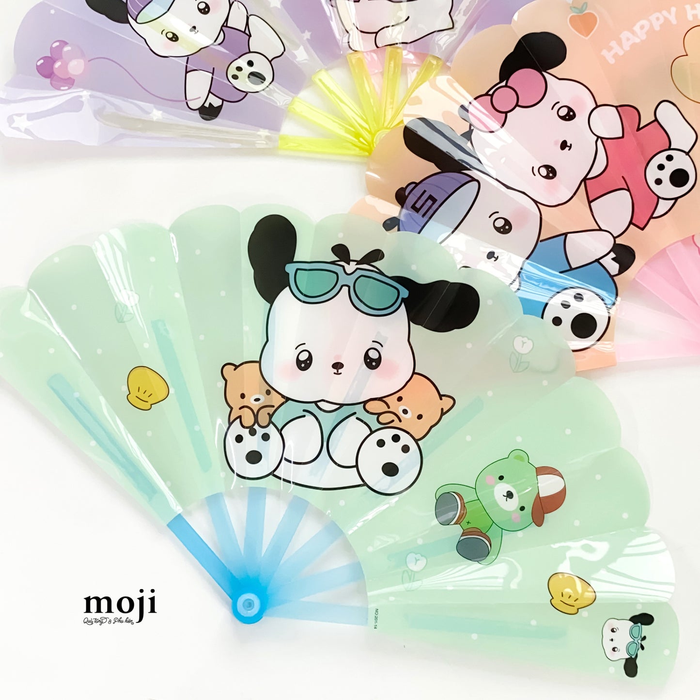Cute Cartoon Folding Hand Fan – Portable Summer Fan with Puppy & Bear Design