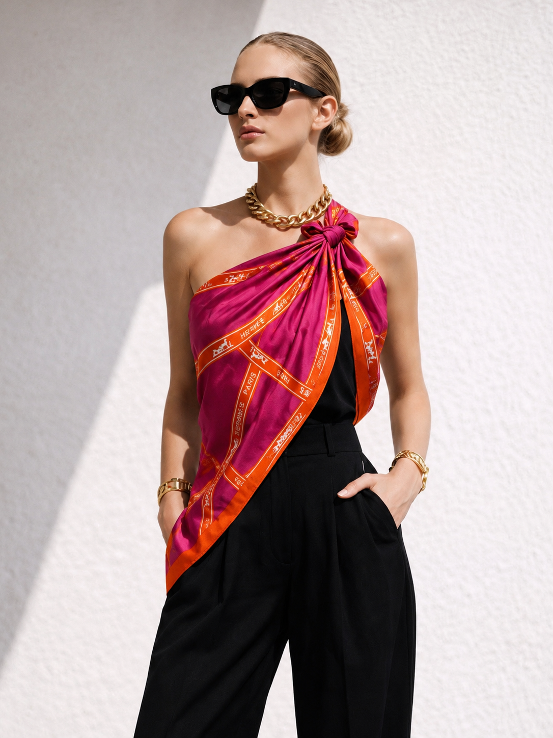 ✨ Luxury Pink & Orange 100% Silk Scarf – Elegant Square Satin Scarf