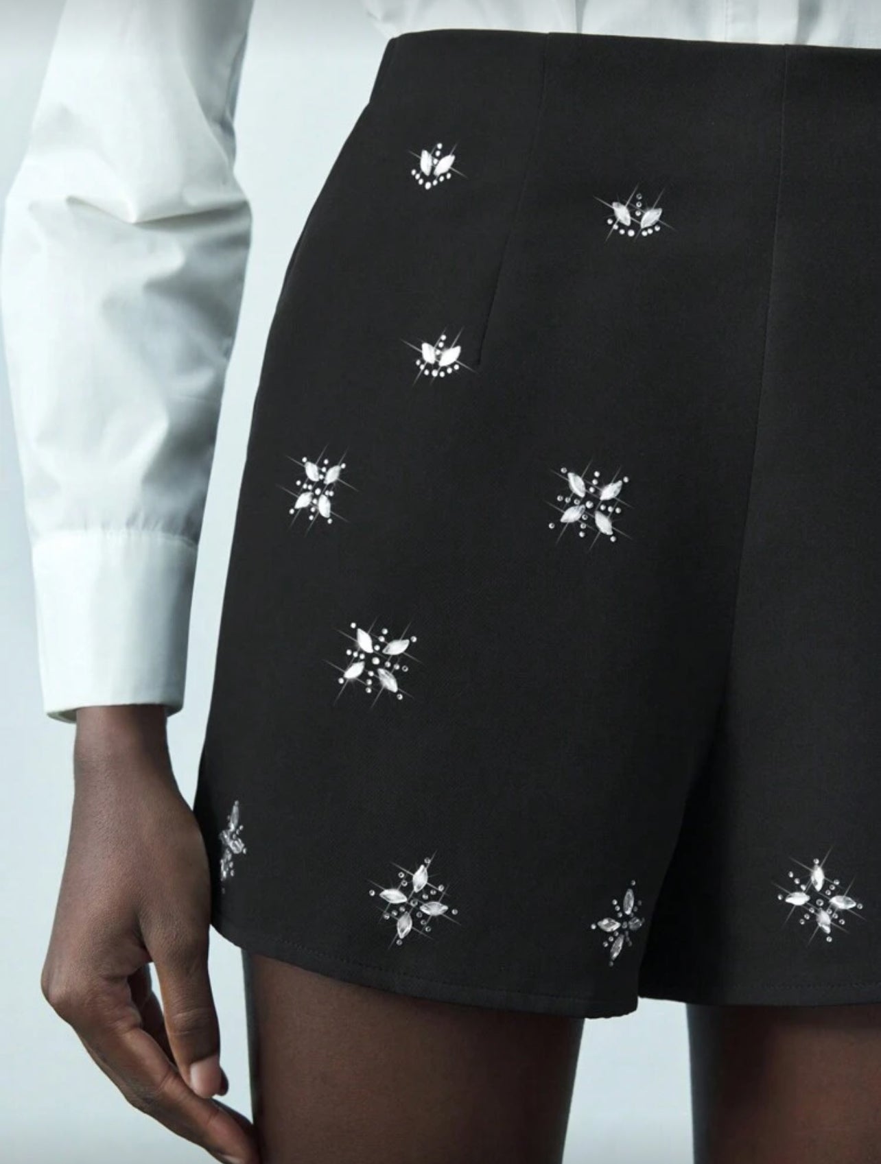 Shein Maija Women's Black Rhinestone Design Modern Urban Versatile High Waist A-Line Shorts - XL