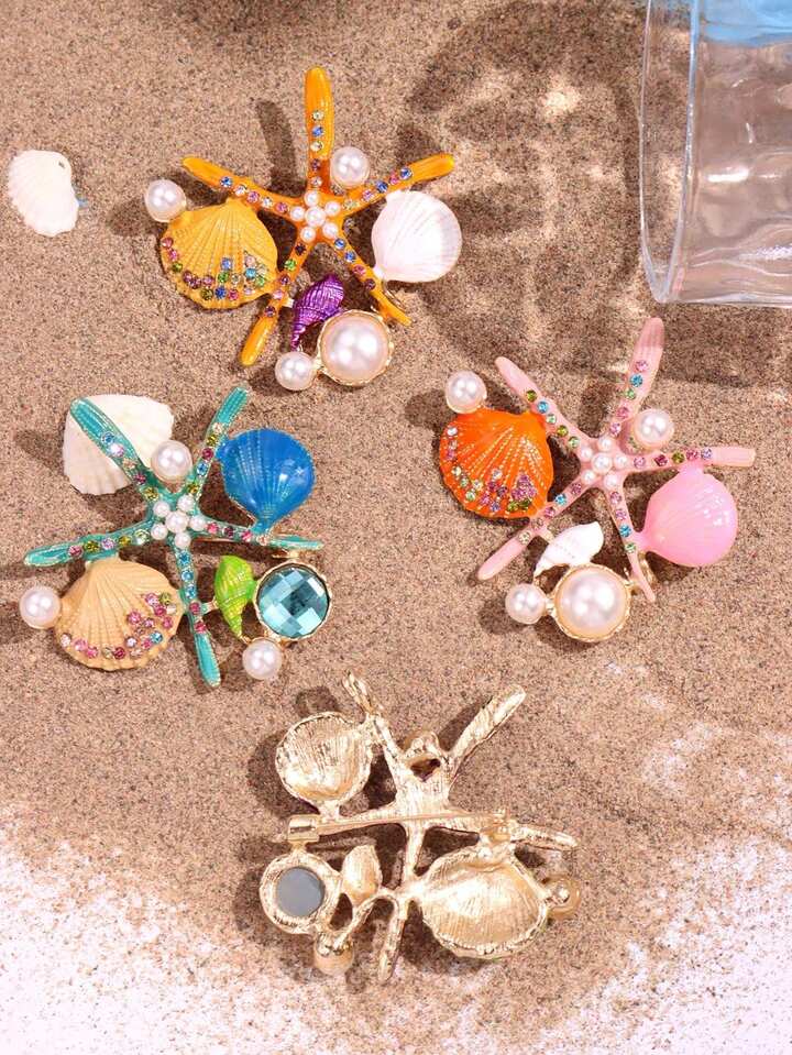 Ocean Treasure Starfish Brooch – Pearl & Crystal Beach Pin