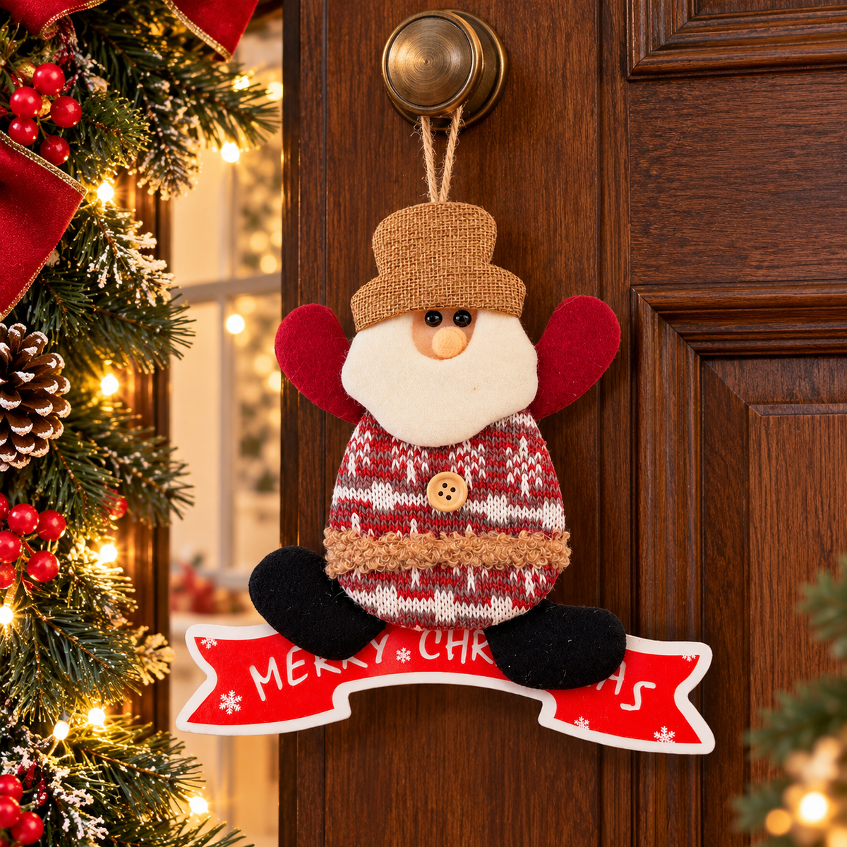 Christmas Plush Santa Door Hanging Decoration – Merry Christmas Sign