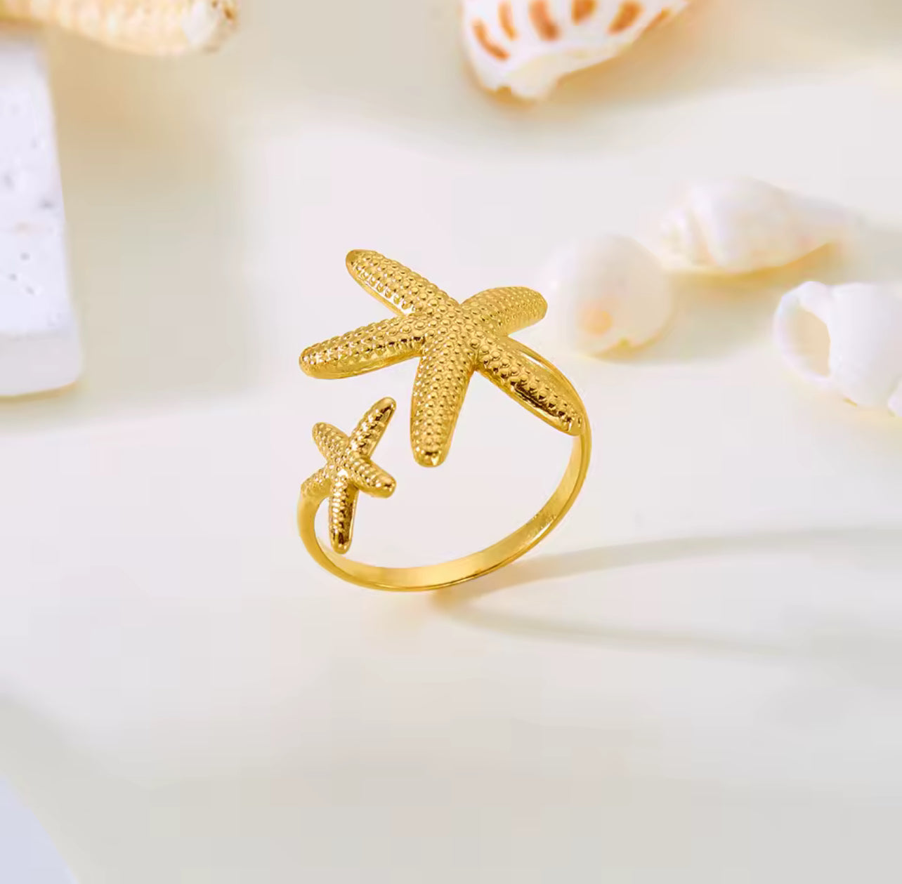 Trendy Gold Color Stainless Steel Ring for Women Bohemian Shell Starfish Conch Flower Butterfly Heart Ring Party Jewelry Gift