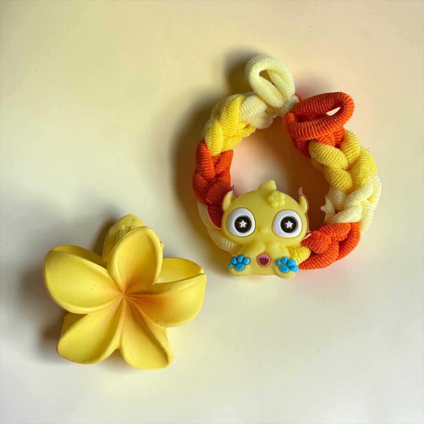Cute Cartoon Braided Hair Tie & Flower Claw Clip Set
