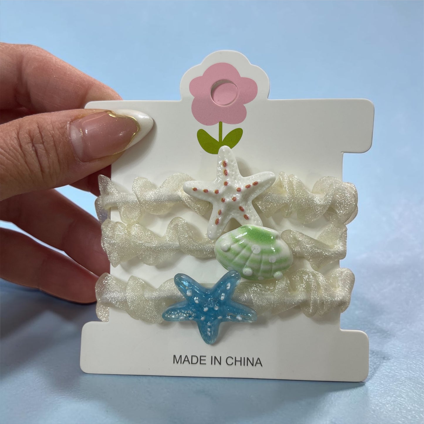 Ocean Charm Elastic Hair Bands Set – Starfish & Shell Design (3 Pieces)