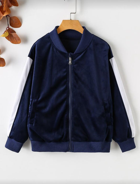 SHEIN Girls Color Block Zipper Up Bomber Jacket - 4Y