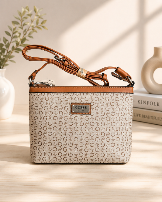 Inspired Monogram Crossbody Bag – Beige & Tan