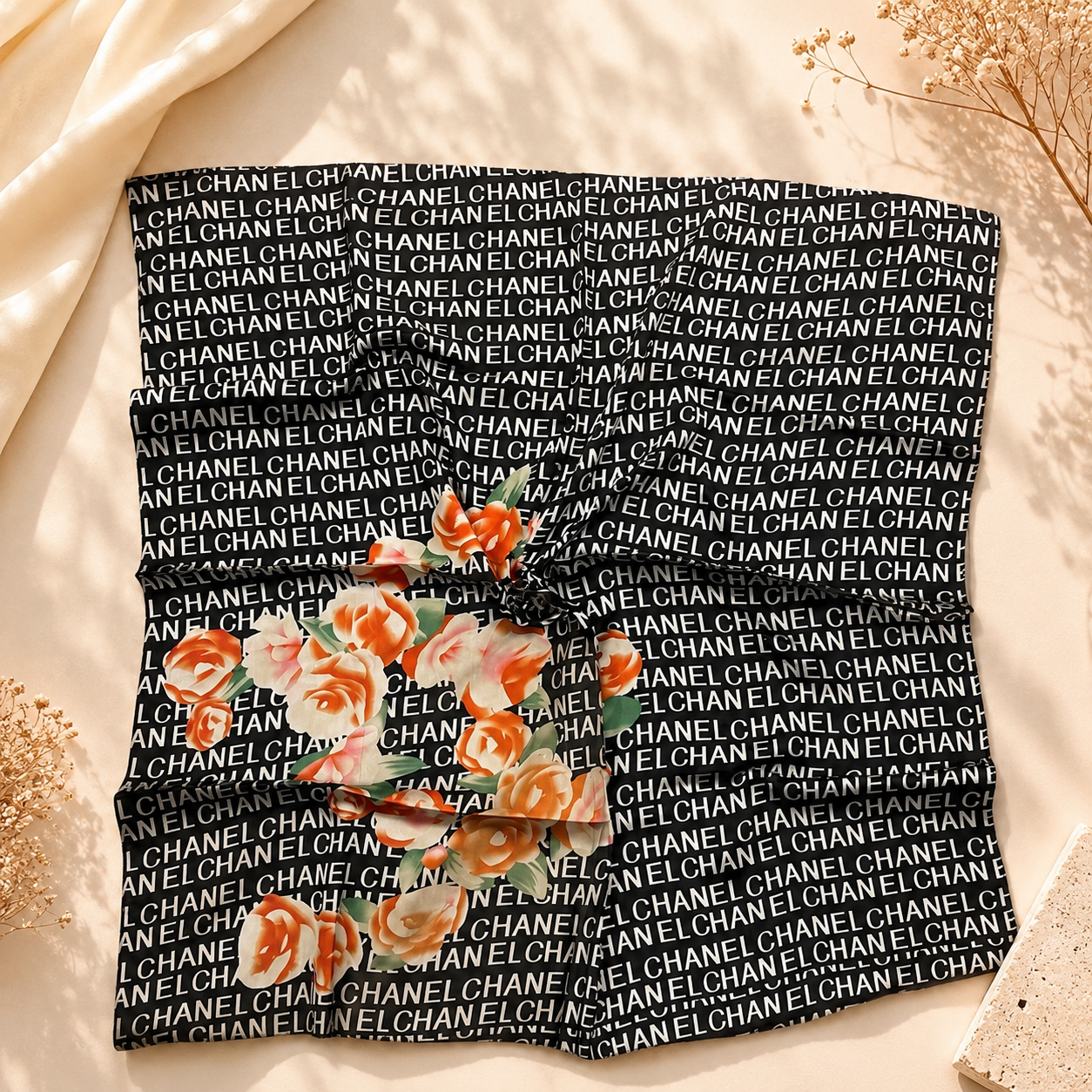 Women’s Silk Square Scarf 70×70 cm – Elegant Floral Print