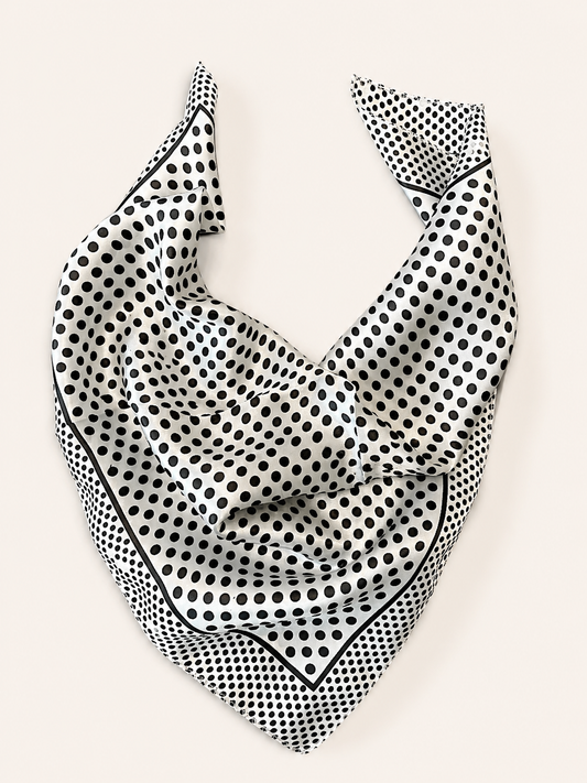 Classic Polka Dot Satin Square Scarf – Black & White