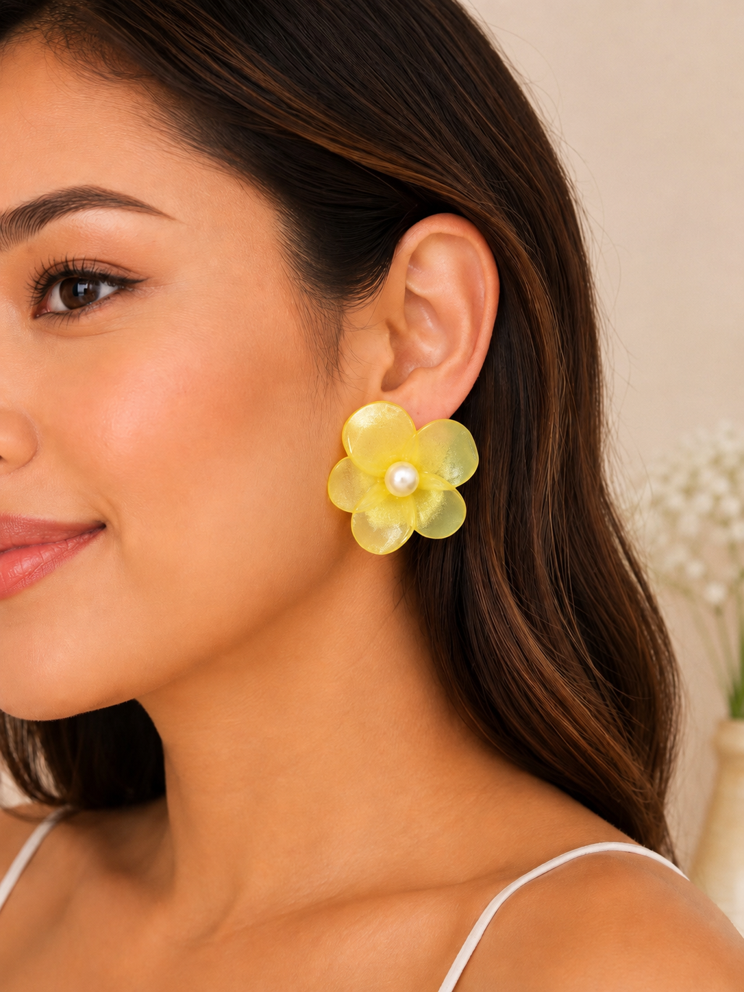 Yellow Blossom Pearl Statement Earrings