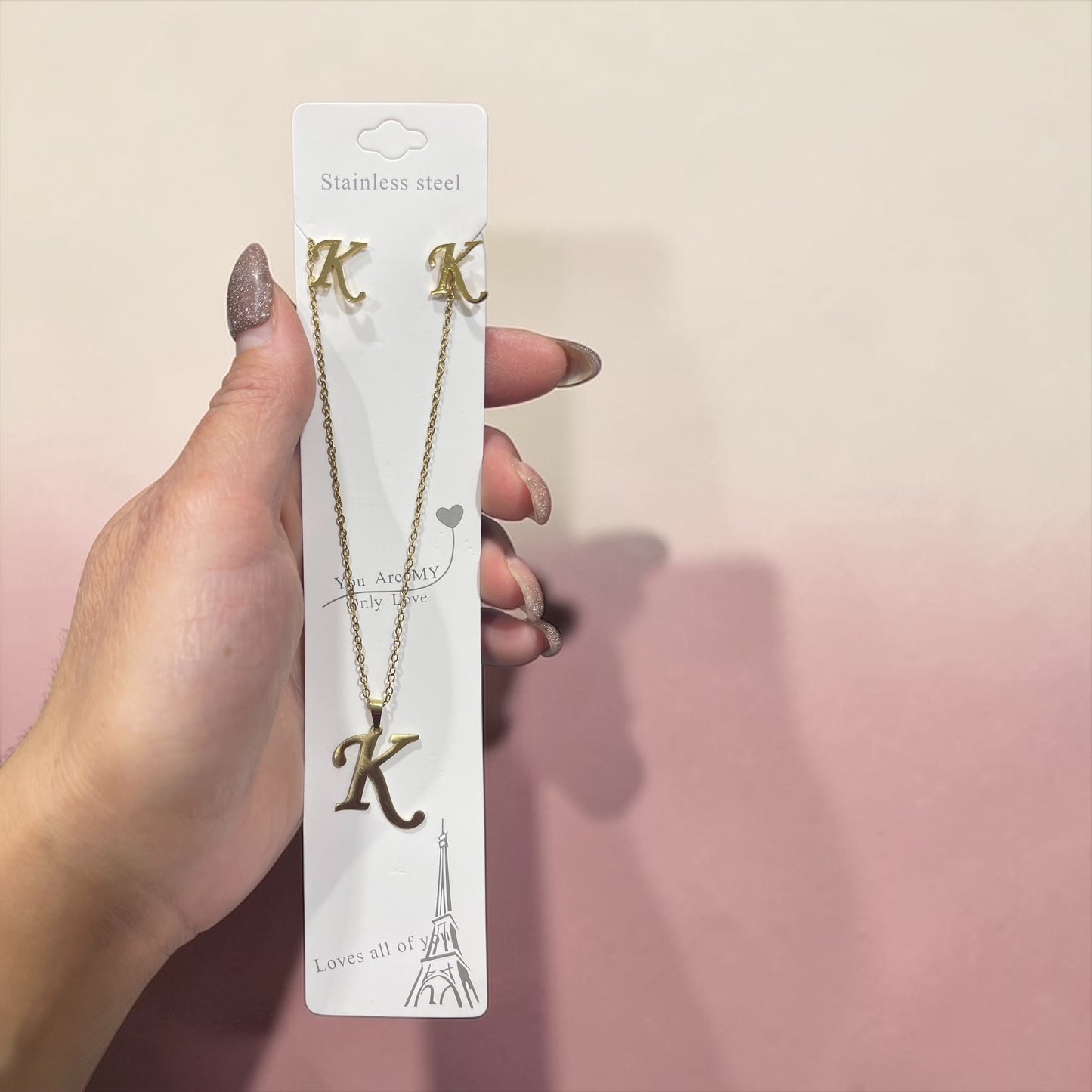 Fashion Stainless Steel Alphabet Initial Necklace 26 English Letter Earrings Necklace For Women Set Personalize Jewelry Gift