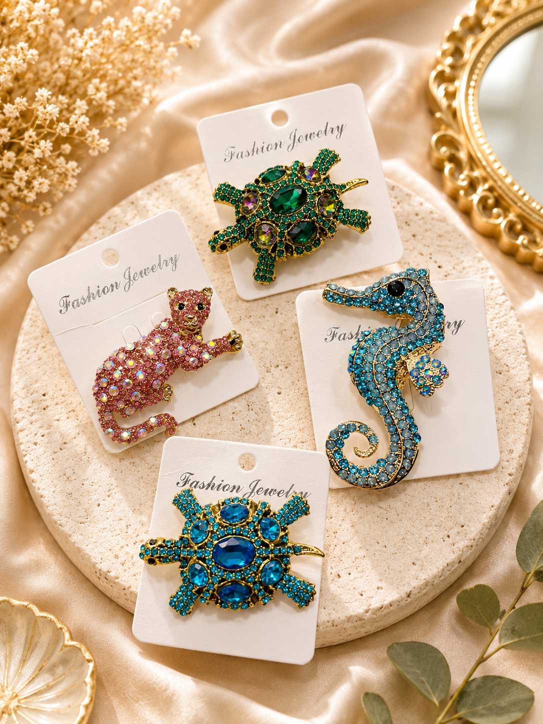 Rhinestone Sea-Inspired Brooch Collection – 4 Styles