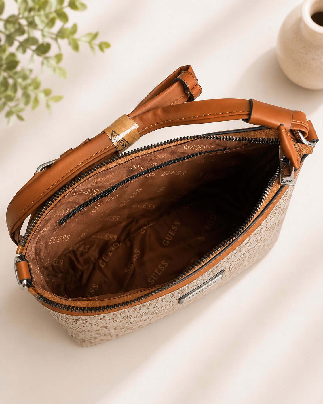 Inspired Monogram Crossbody Bag – Beige & Tan