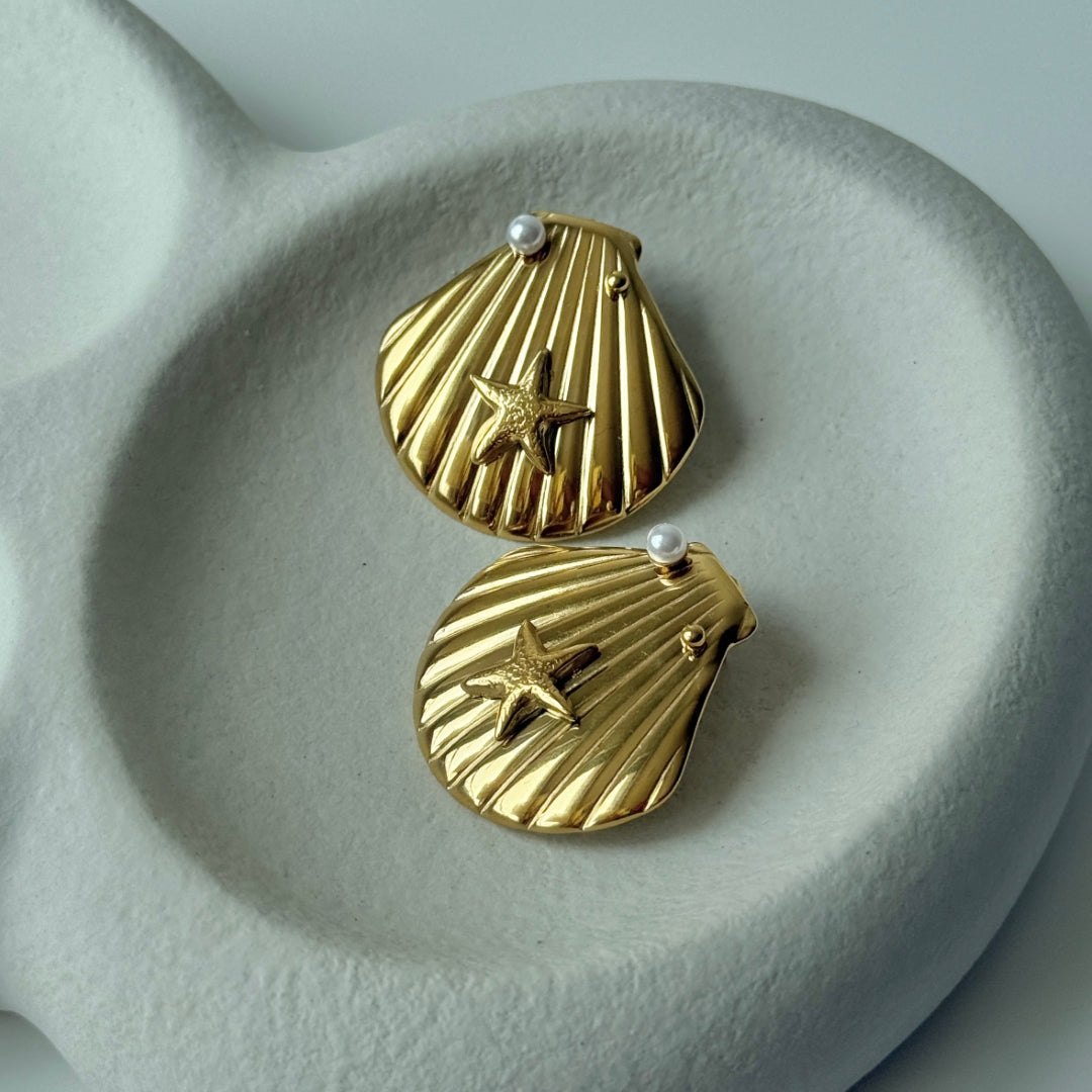 Stainless Steel Ocean Shell Statement Earrings