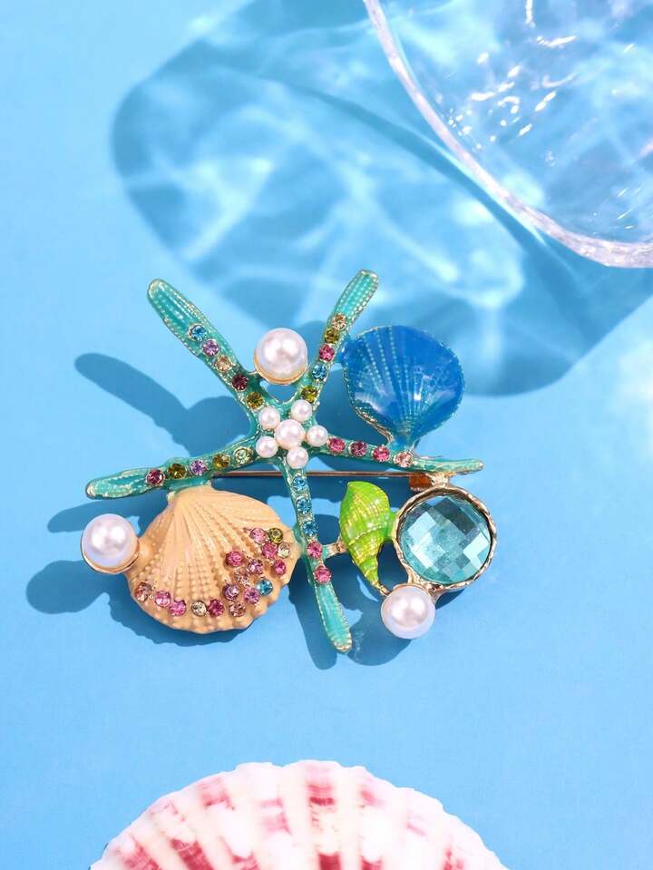 Ocean Treasure Starfish Brooch – Pearl & Crystal Beach Pin