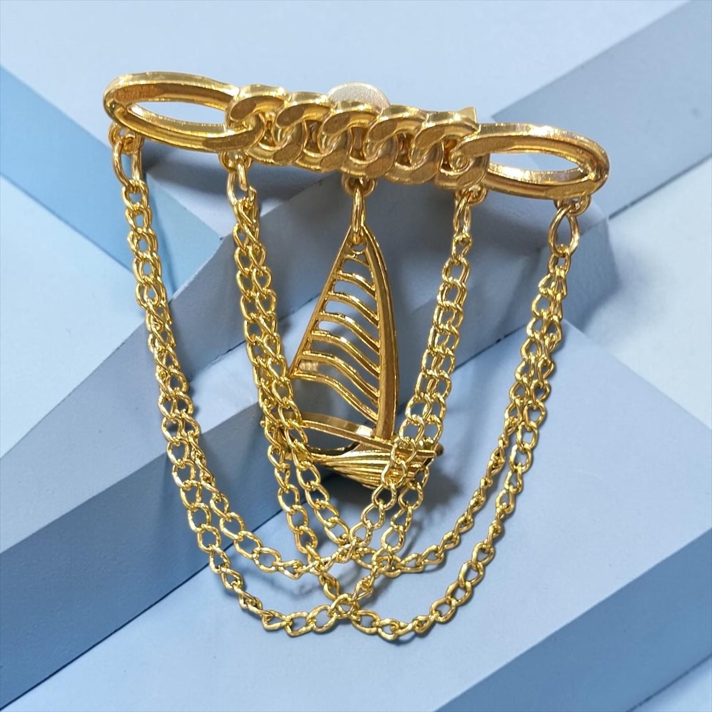 Golden Sail Chain Brooch Pin