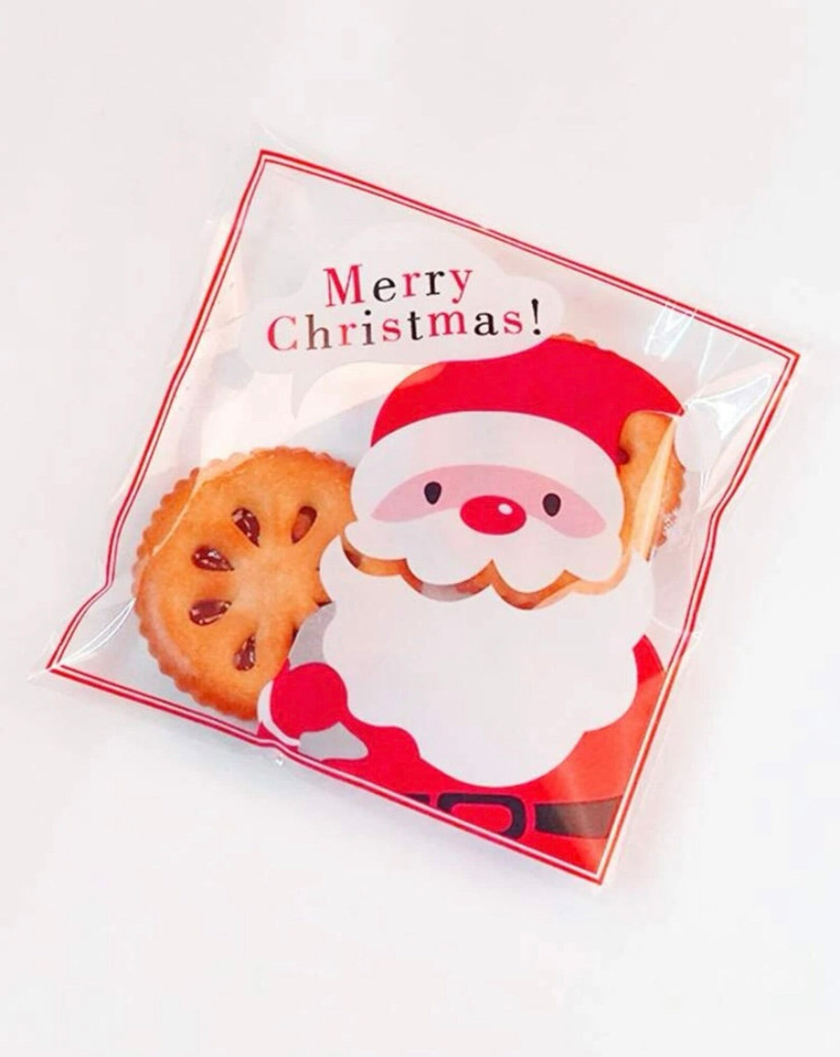 100Pcs Christmas Santa Claus self adhesive clear cookies bag
