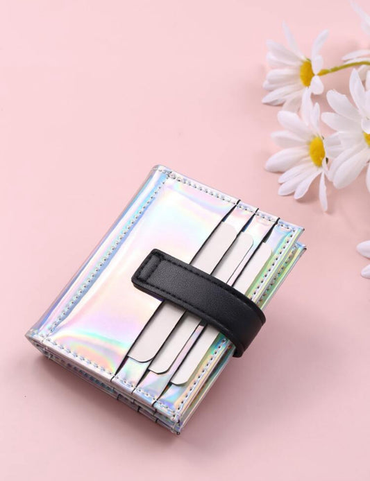 SHEIN Holographic Snap Button Lightweight Portable Card For Female Card Holder Wallet Business Card Holder Credit Card Holder Id Card Holder Mini wallet