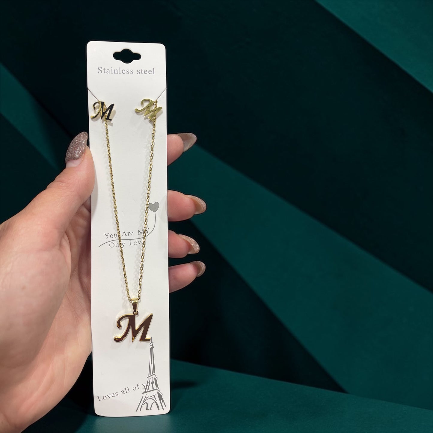 Fashion Stainless Steel Alphabet Initial Necklace 26 English Letter Earrings Necklace For Women Set Personalize Jewelry Gift