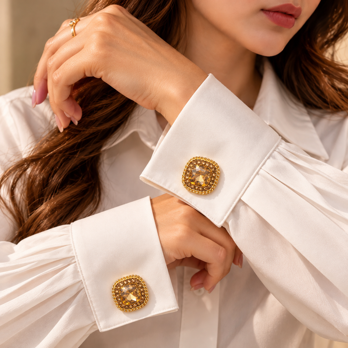 Elegant Gold Crystal Cufflinks – Vintage-Inspired Dress Shirt Accessories