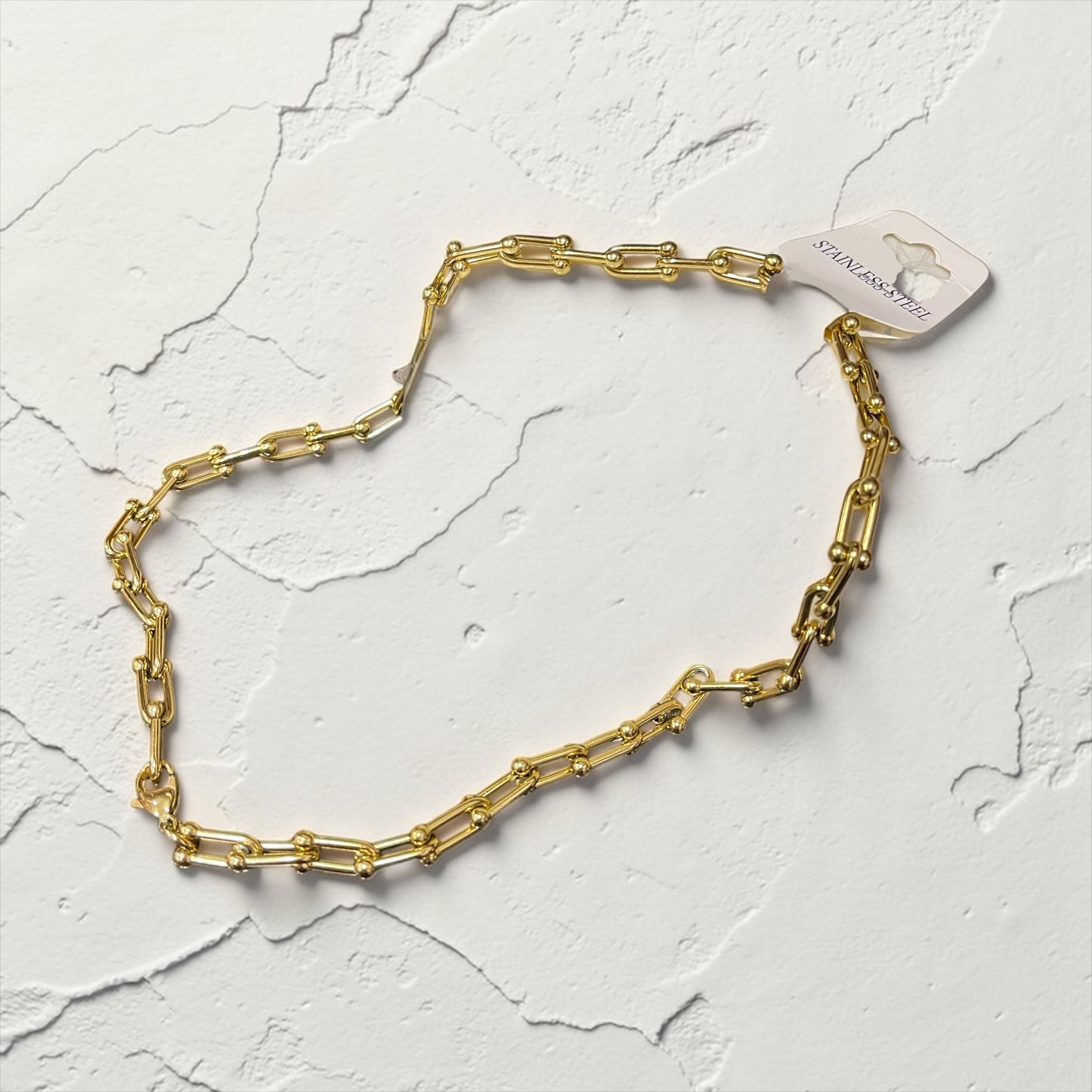 Gold Stainless Steel Paperclip Chain Necklace – Modern Link Design