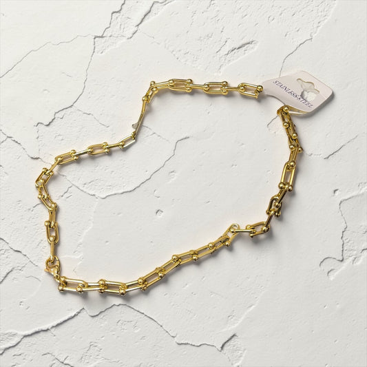 Gold Stainless Steel Paperclip Chain Necklace – Modern Link Design