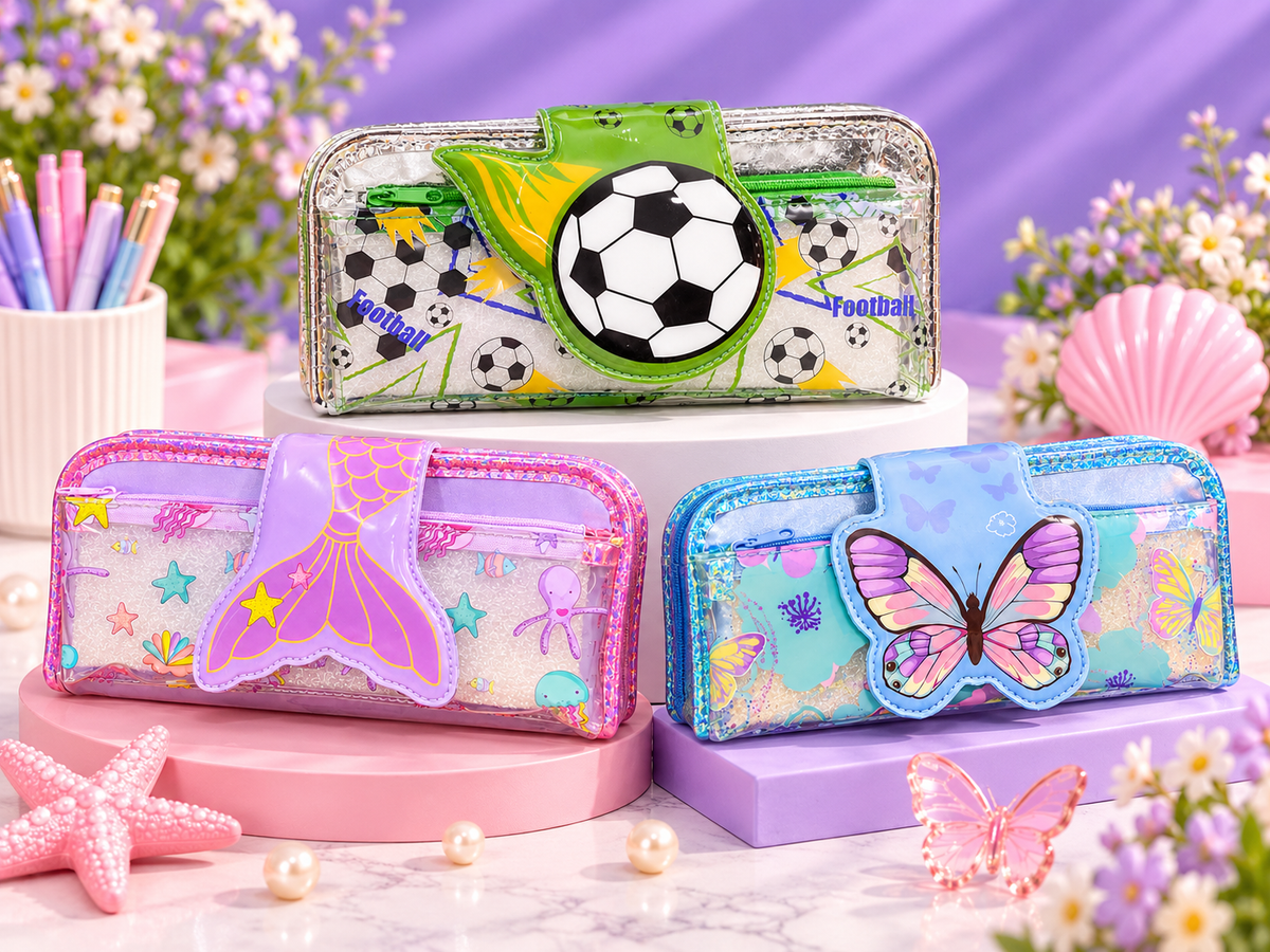 Kids’ Glitter Pencil Case – Mermaid, Butterfly & Football Designs