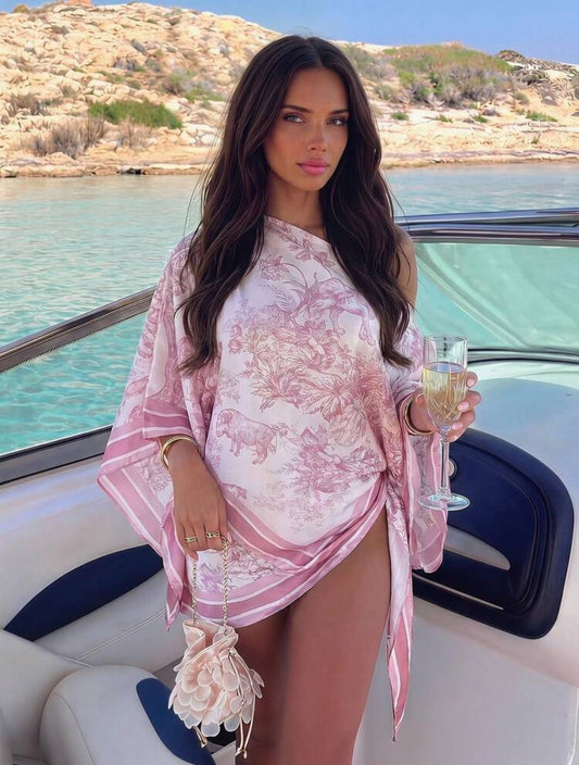 وشاح نسائي من الساتان بنقشة زهور من "Aloruh" للصيف، ملابس شاطئ بنمط بوهيمي، غطاء للمايوه بنقشة زهور، غطاء أنيق لملابس السباحة والبكيني.