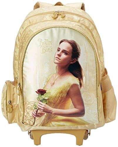 First Kid Beauty and the Beast Print Zip-up Trolley School Backpack for Girls - Yellow