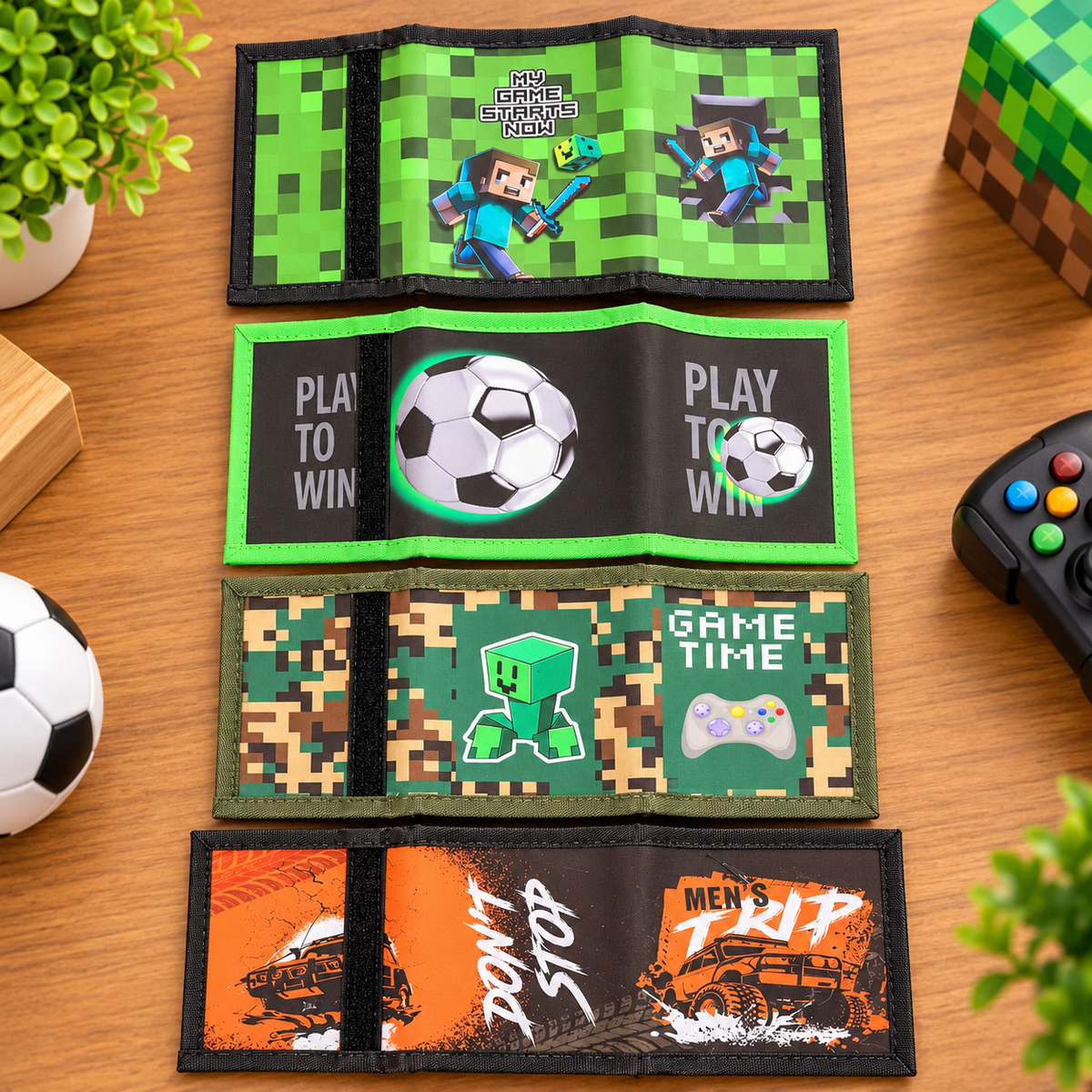 Kids’ Gaming & Sports Wallet – Fun Printed Tri-Fold Wallet