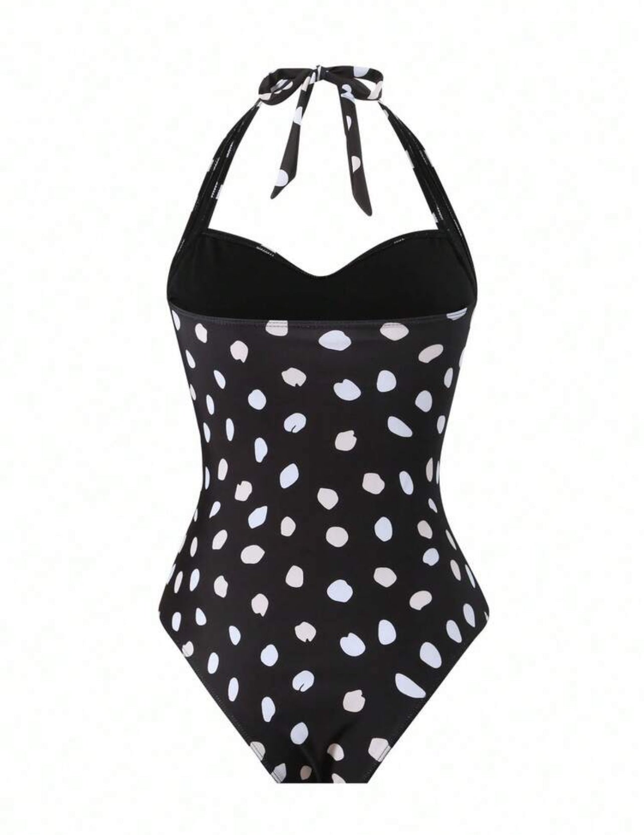 Bonvoyette Asymmetrical Polka Dot Halter One Piece Swimsuit & Maxi Skirt Set For Women - XL