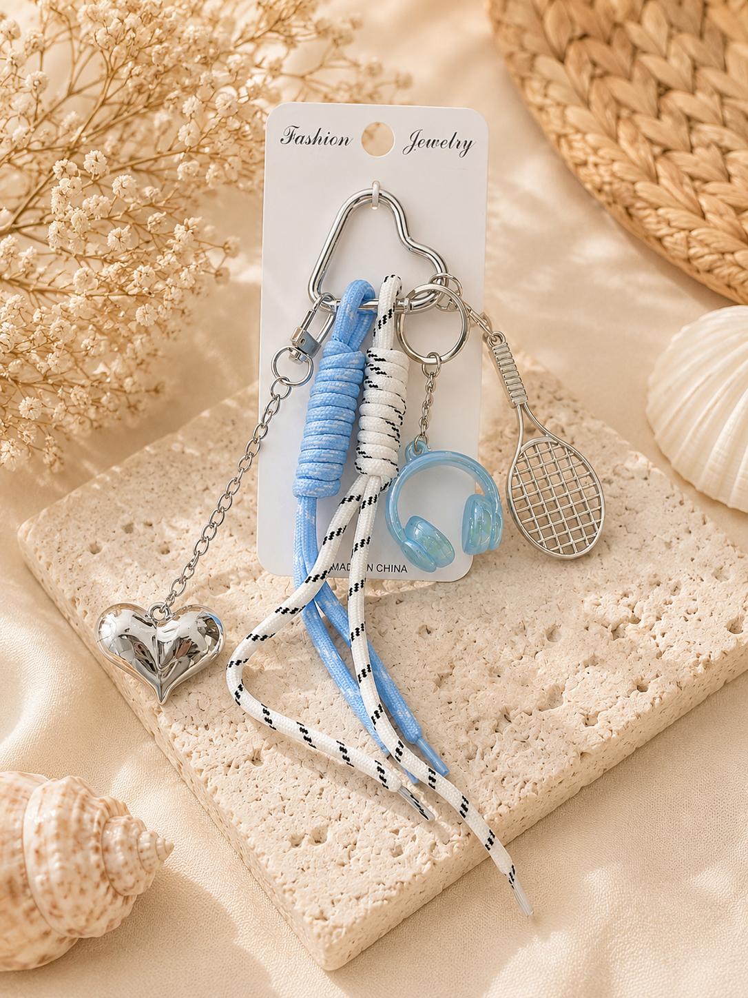 Trendy Multi-Charm Rope Keychain – Fashion Jewelry