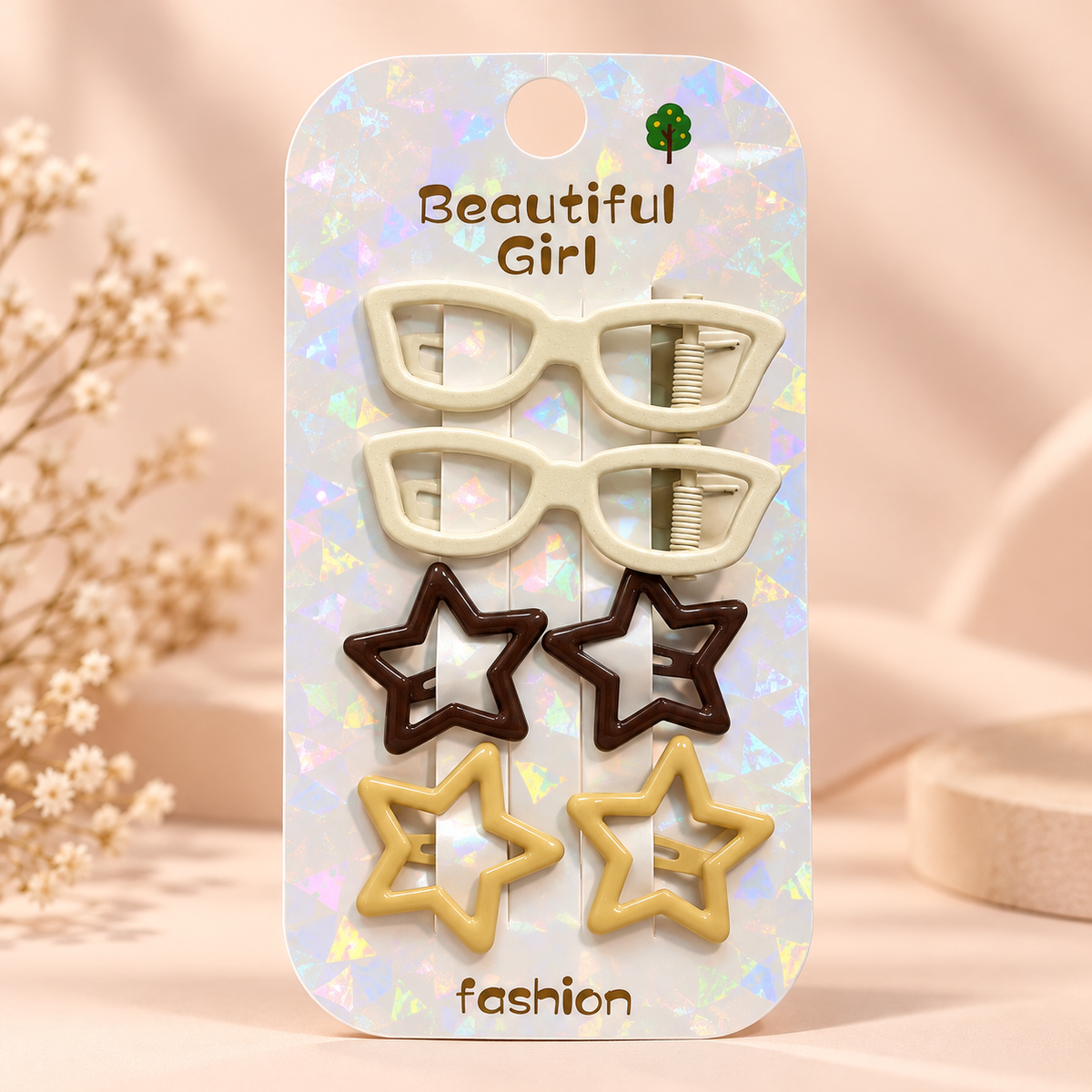 6Pcs Kids’ Hair Clips Set – Glasses & Star Designs