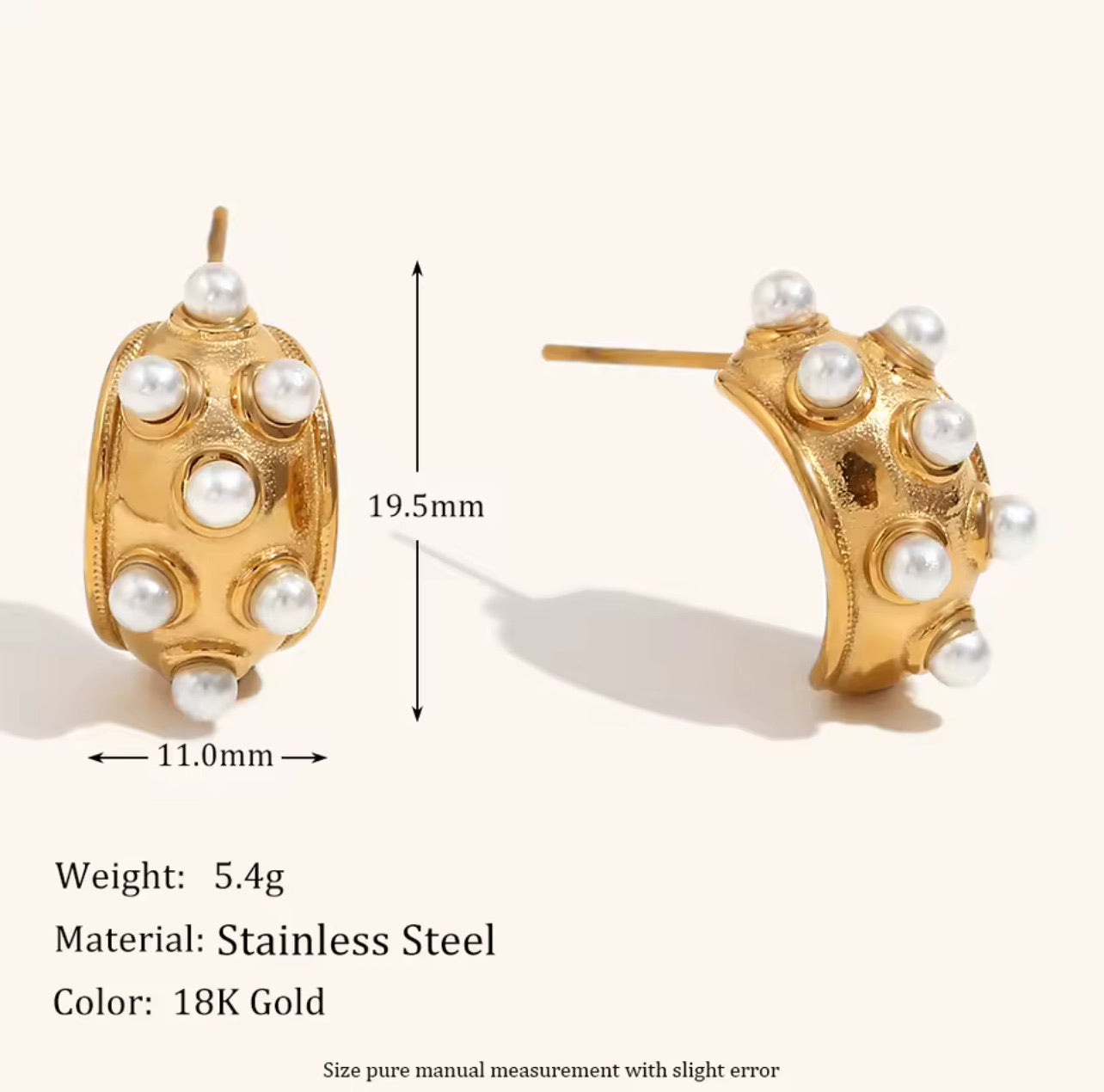Charming heavy metal fan-shaped pearl 18K women's earrings, waterproof and non-fading stainless steel, wife gift