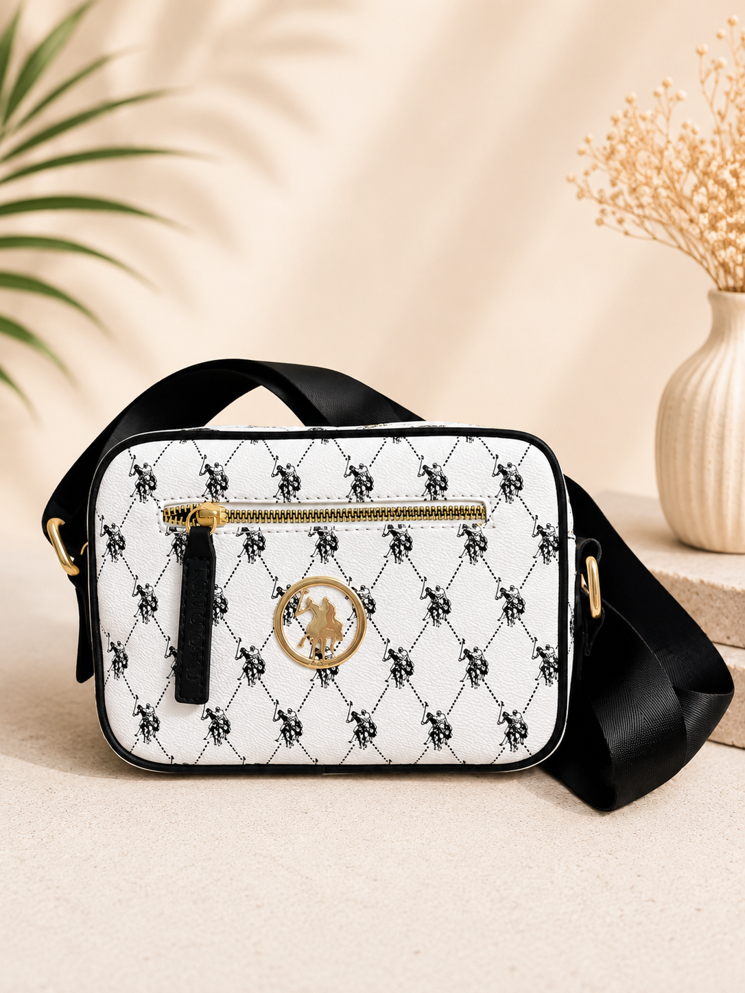 Classic Monogram Crossbody Bag – White & Black