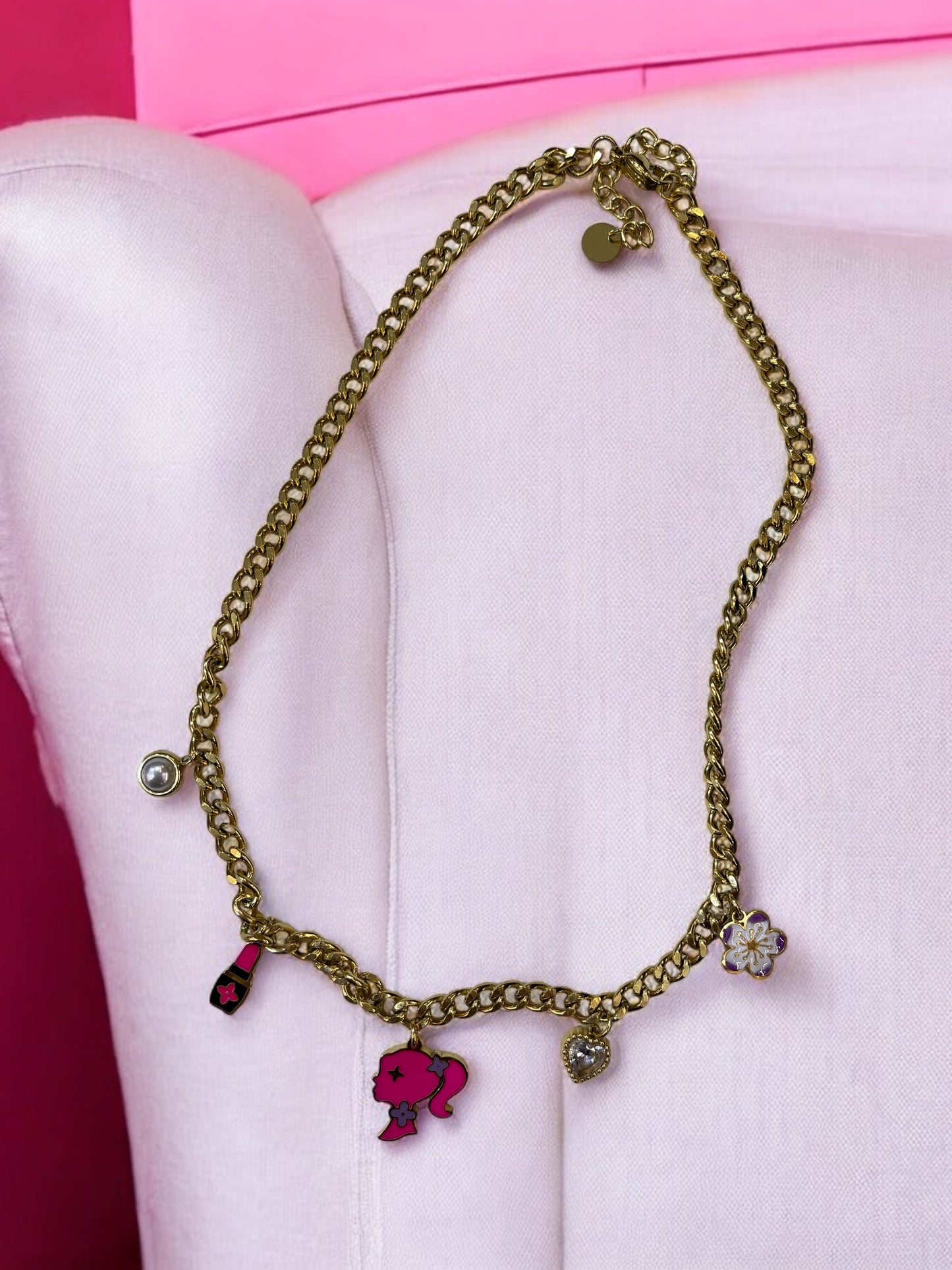 316L Stainless Steel Pink Barbie Irregular Pearl P.endant Necklace New Trend Neck Jewelry Gift Party