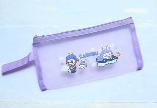 Labubu transparent pencil case Portable Stationery Easy Carry  Useful Labubu Print Pencil Pouch