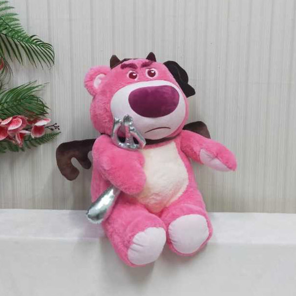 Pink Plush Bear Toy with Silver Wings – Soft Cuddly Stuffed Animal