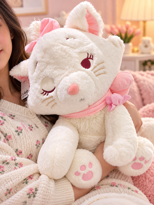 Soft Plush Cat Doll with Pink Bow & Embroidered Details