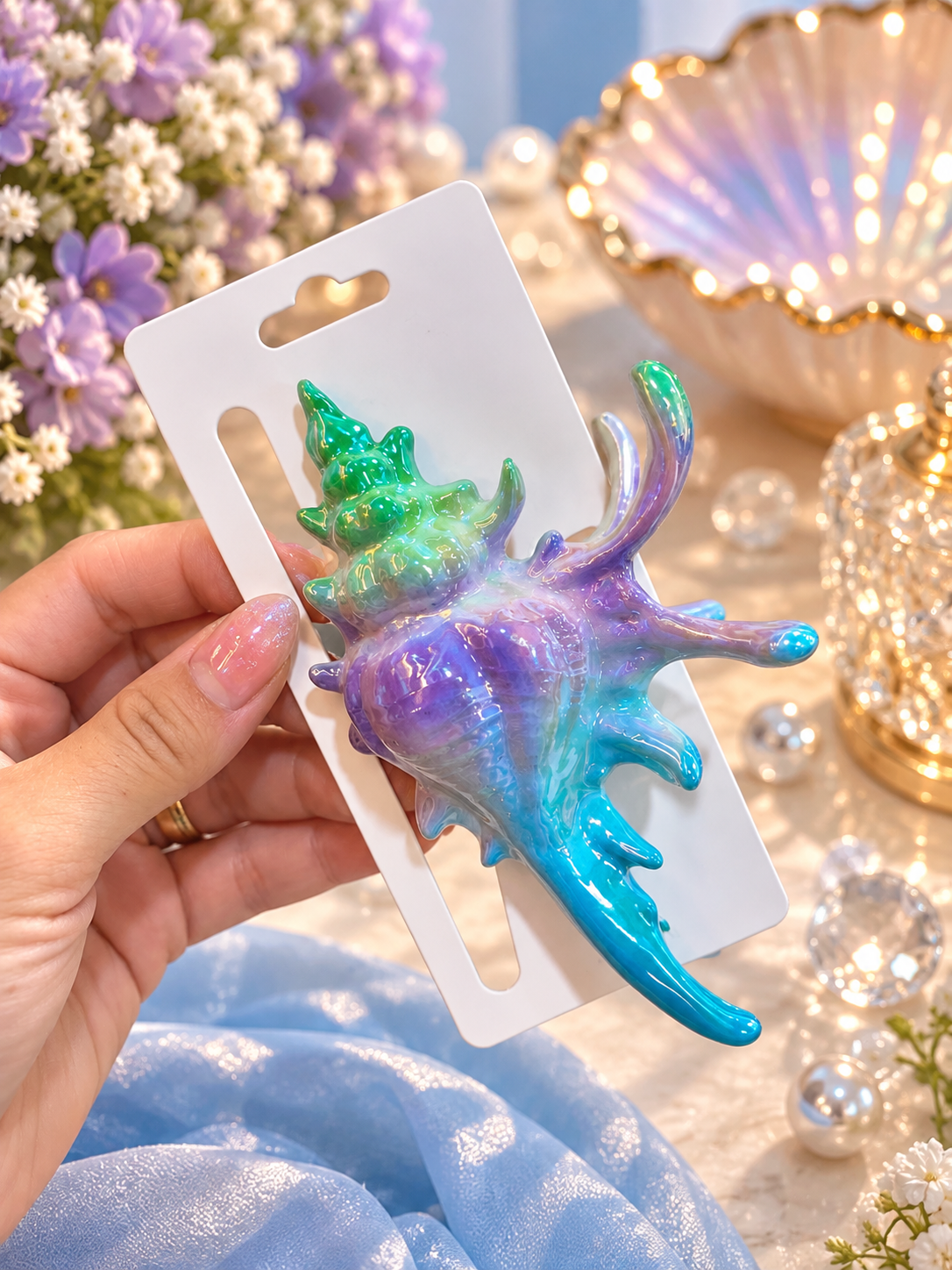 Iridescent Seashell Hair Clip – Colorful Statement Hair Accessory