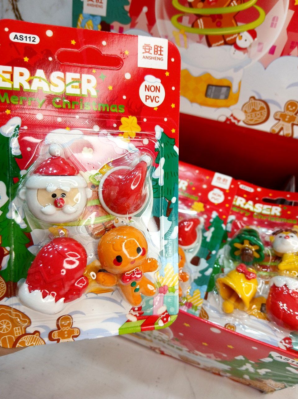 Pack of 4Pcs Cute Christmas Shaped Erasers