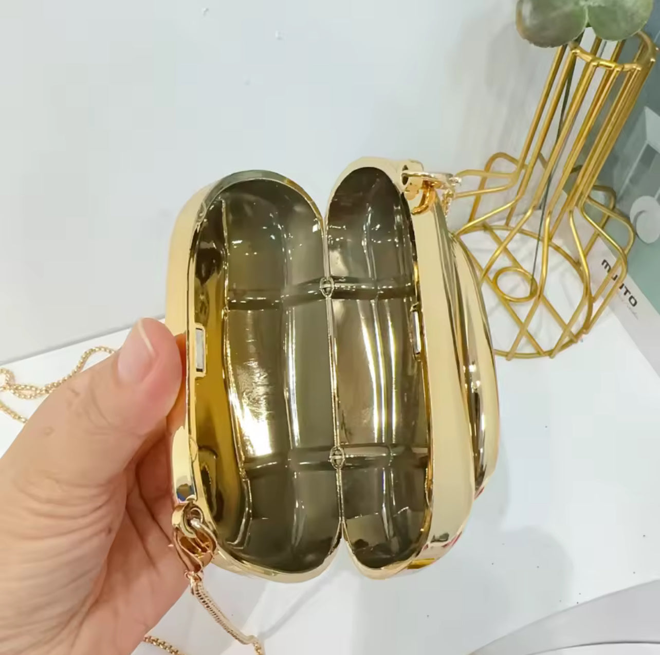 Mini version fashion gold metal closure box-shaped clutch bag women's evening wedding party chain crossbody bag shoulder bag