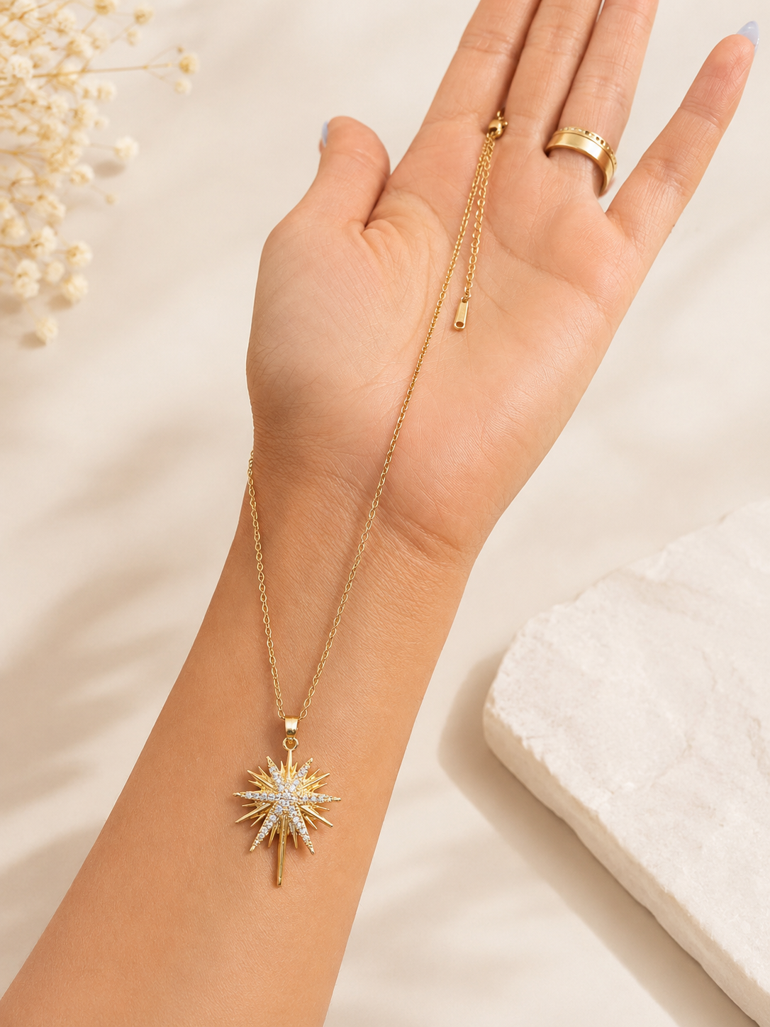 Starlight Crystal Pendant Necklace – Gold Stainless Steel