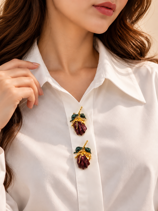 Gold Eggplant Floral Cufflinks – Elegant Statement Jewelry
