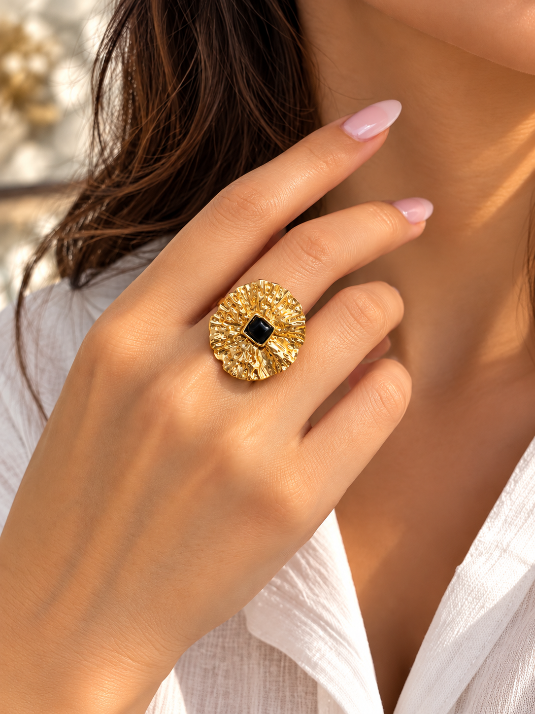 Gold Stainless Steel Statement Ring